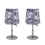 White Blue Skull Floral Pattern Print Bar Stool Covers