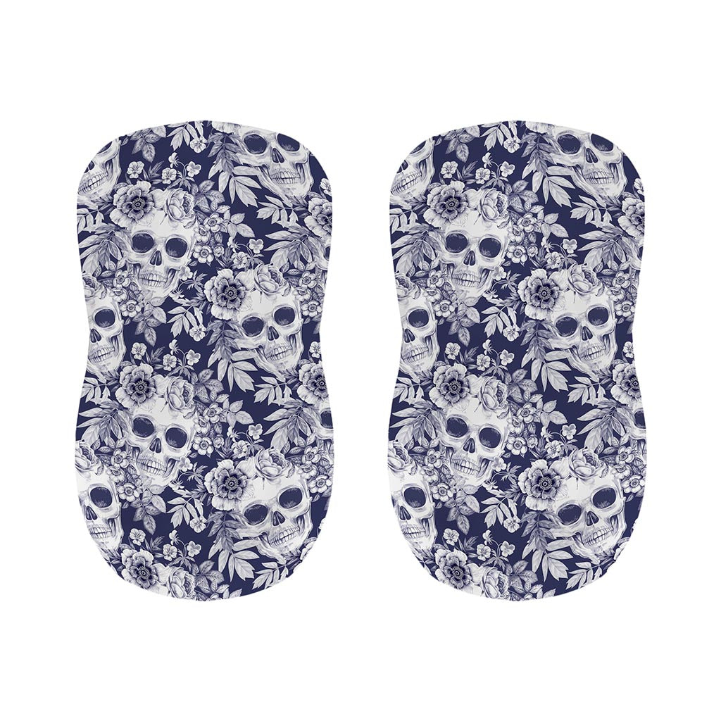 White Blue Skull Floral Pattern Print Bar Stool Covers
