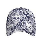 White Blue Skull Floral Pattern Print Baseball Cap