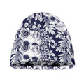 White Blue Skull Floral Pattern Print Beanie