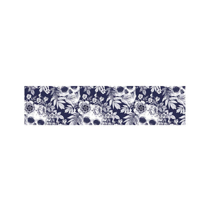 White Blue Skull Floral Pattern Print Bed Runner