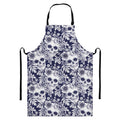 White Blue Skull Floral Pattern Print Bib Apron With Pocket