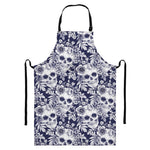 White Blue Skull Floral Pattern Print Bib Apron With Pocket