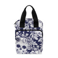 White Blue Skull Floral Pattern Print Bible Tote Bag