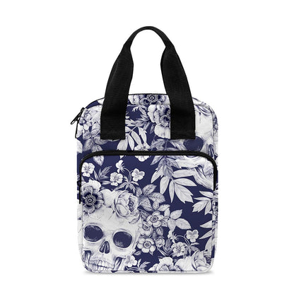 White Blue Skull Floral Pattern Print Bible Tote Bag