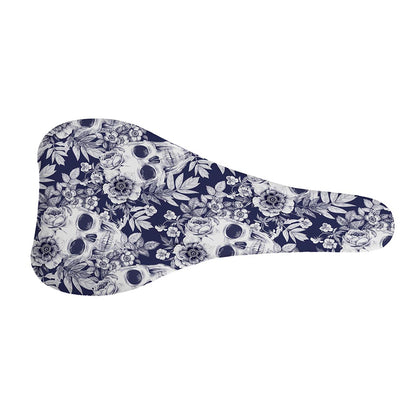 White Blue Skull Floral Pattern Print Bicycle Seat Cover