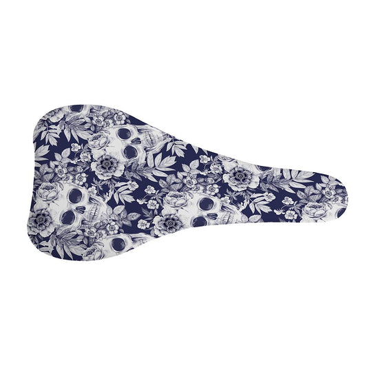 White Blue Skull Floral Pattern Print Bicycle Seat Cover