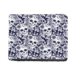 White Blue Skull Floral Pattern Print Bifold Wallet