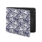White Blue Skull Floral Pattern Print Bifold Wallet