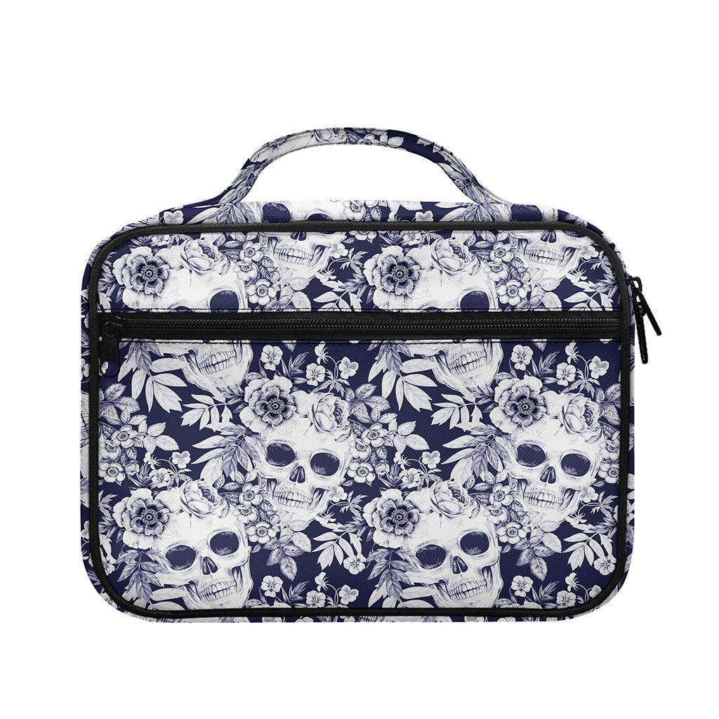 White Blue Skull Floral Pattern Print Briefcase Bible Bag