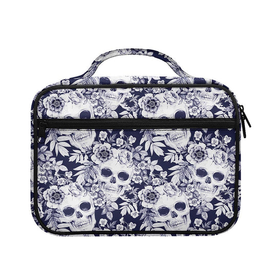 White Blue Skull Floral Pattern Print Briefcase Bible Bag