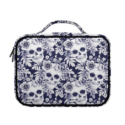 White Blue Skull Floral Pattern Print Briefcase Bible Bag