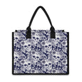 White Blue Skull Floral Pattern Print Canvas Tote Bag