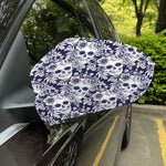 White Blue Skull Floral Pattern Print Car Side Mirror Covers