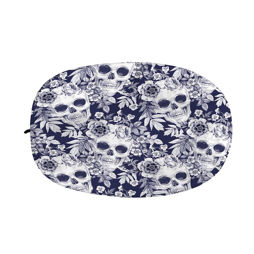 White Blue Skull Floral Pattern Print Car Side Mirror Covers