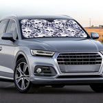 White Blue Skull Floral Pattern Print Car Windshield Sun Shade