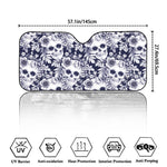 White Blue Skull Floral Pattern Print Car Windshield Sun Shade