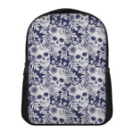 White Blue Skull Floral Pattern Print Casual Backpack