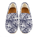 White Blue Skull Floral Pattern Print Casual Shoes