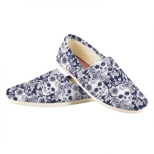 White Blue Skull Floral Pattern Print Casual Shoes