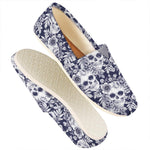 White Blue Skull Floral Pattern Print Casual Shoes