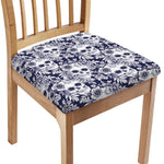 White Blue Skull Floral Pattern Print Chair Cushion Cover