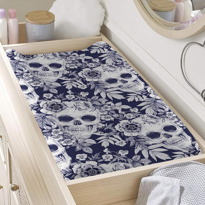 White Blue Skull Floral Pattern Print Changing Pad Cover