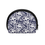 White Blue Skull Floral Pattern Print Coin Purse