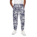 White Blue Skull Floral Pattern Print Cotton Sweatpants
