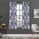 White Blue Skull Floral Pattern Print Curtain