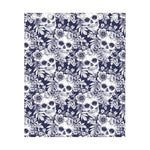 White Blue Skull Floral Pattern Print Curtain