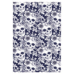 White Blue Skull Floral Pattern Print Curtain