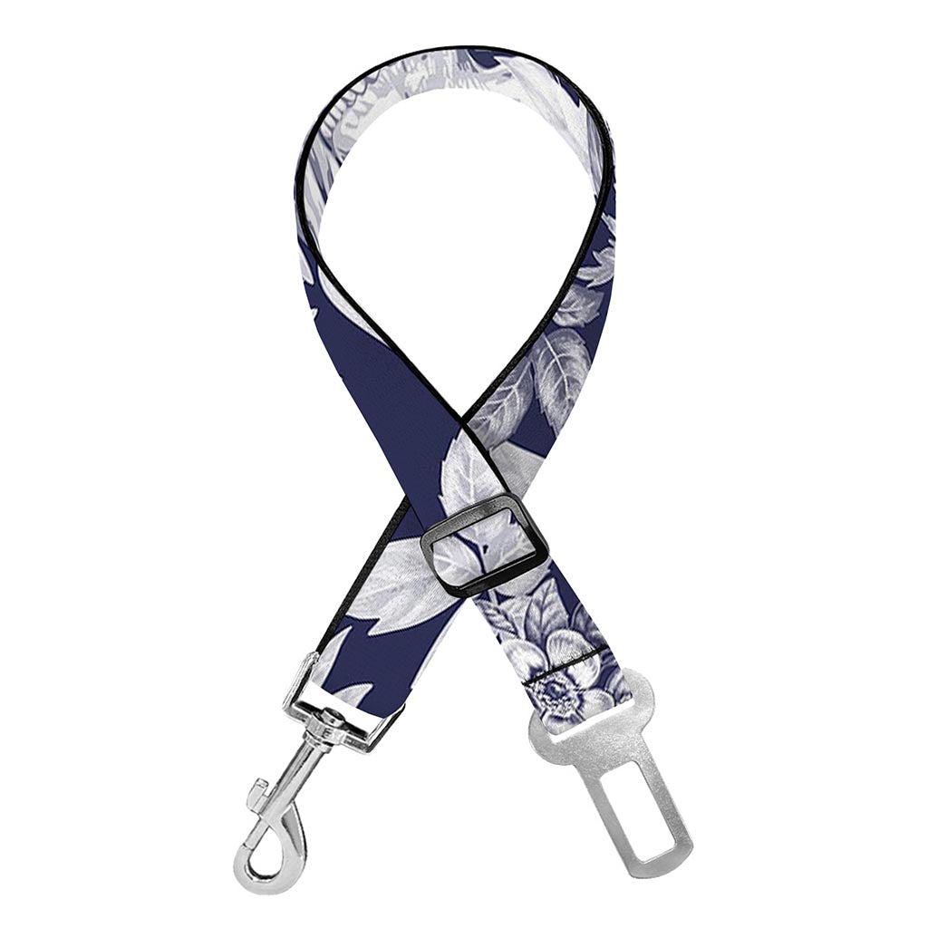 White Blue Skull Floral Pattern Print Dog Seat Belt