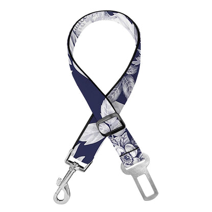 White Blue Skull Floral Pattern Print Dog Seat Belt