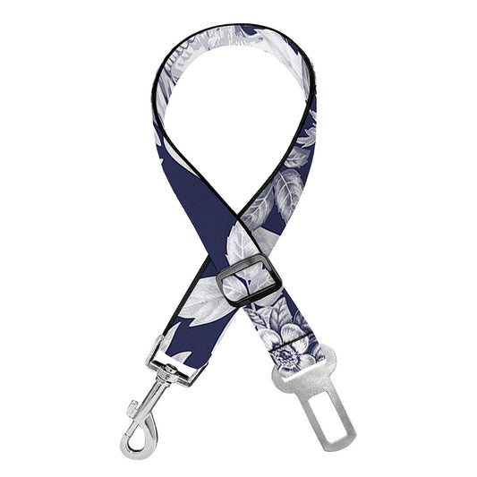 White Blue Skull Floral Pattern Print Dog Seat Belt