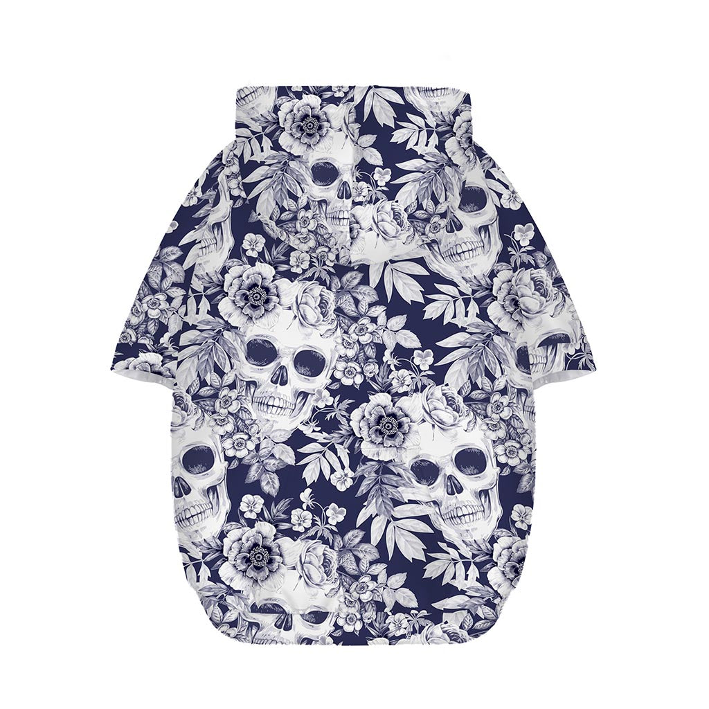 White Blue Skull Floral Pattern Print Dog Zip Up Hoodie
