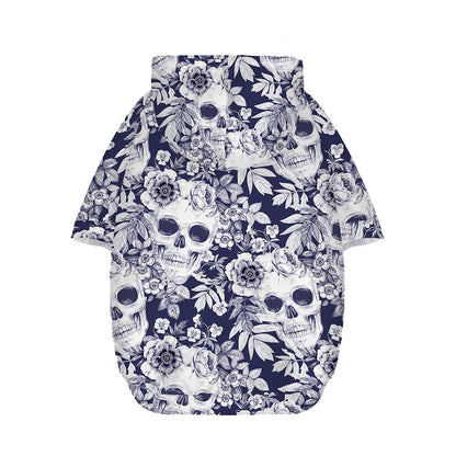 White Blue Skull Floral Pattern Print Dog Zip Up Hoodie