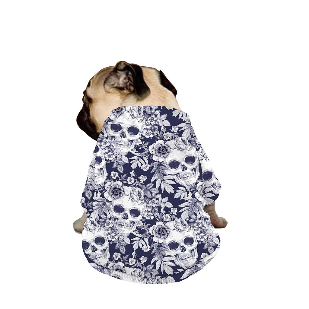 White Blue Skull Floral Pattern Print Dog Zip Up Jacket