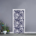 White Blue Skull Floral Pattern Print Door Sticker