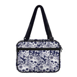 White Blue Skull Floral Pattern Print Double Strap Bible Bag