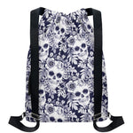 White Blue Skull Floral Pattern Print Drawstring Backpack