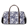 White Blue Skull Floral Pattern Print Duffel Bag