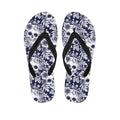 White Blue Skull Floral Pattern Print Flip Flops