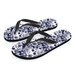 White Blue Skull Floral Pattern Print Flip Flops