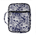 White Blue Skull Floral Pattern Print Front Pocket Bible Bag