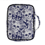 White Blue Skull Floral Pattern Print Front Pocket Bible Bag