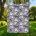 White Blue Skull Floral Pattern Print Garden Flag