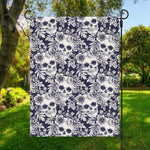 White Blue Skull Floral Pattern Print Garden Flag