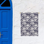 White Blue Skull Floral Pattern Print Garden Flag