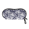 White Blue Skull Floral Pattern Print Glasses Case